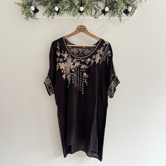 Johnny Was Tops - johnny was brown embroidered Kaftan Tunic Medium VW